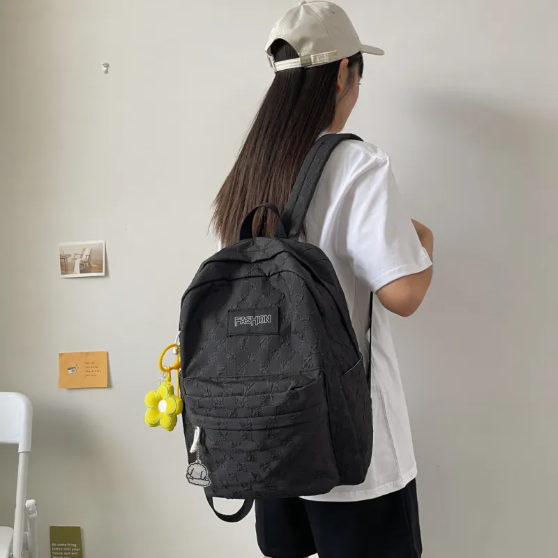 MOK Nylon Backpack Unisex Light Gray/Black/Neon Yellow/Peacock Blue-4