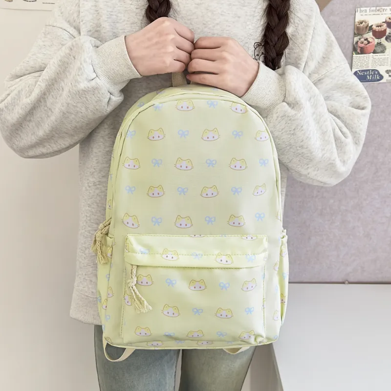 MOK Nylon Backpack Women's White Star/Blue Kitten/Yellow Kitten-12