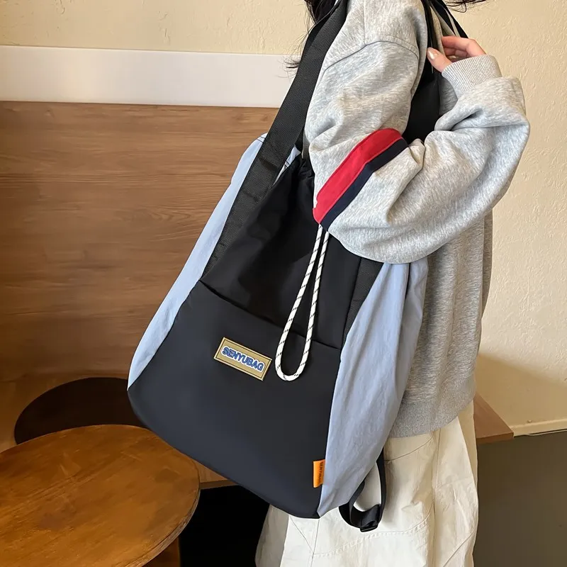 MOK Nylon Fabric Backpack Unisex Black & Gray/Black/Khaki/Green-2