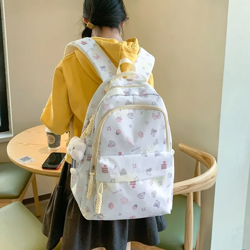 MOK Composite Cloth Backpack Women's White Bunny/White Bear/Light Pink Bunny/Light Blue Bowknot/White Puppy-12