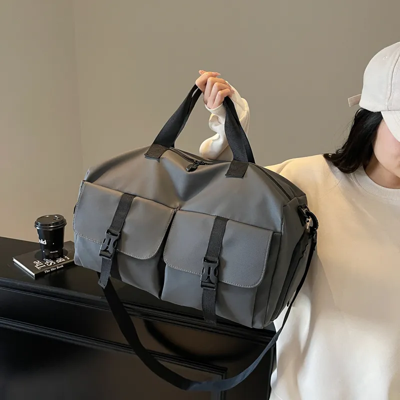 MOK Fabric Gym Bag Large Size Unisex Gray/Black/Green-2