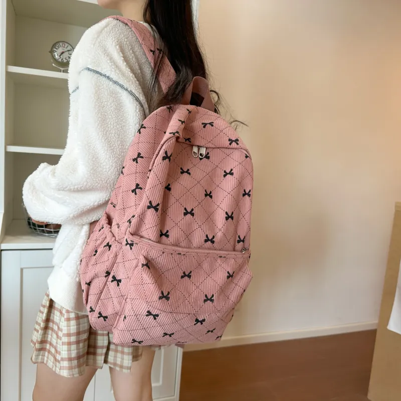 MOK Corduroy Backpack Women's White/Gray/Pink/Coffee-14