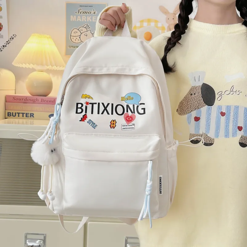 MOK Nylon Backpack Regular Women's White/Black/Yellow/Pink-1