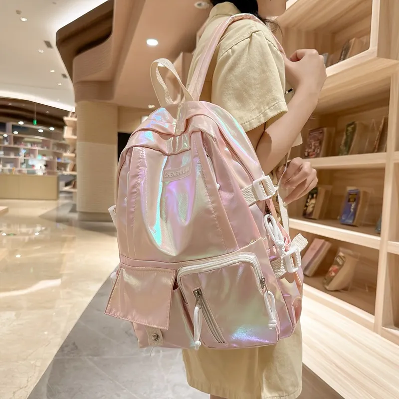 MOK Laser PU Backpack Unisex Ecru/Fuchsia/Light Green/Pink-8