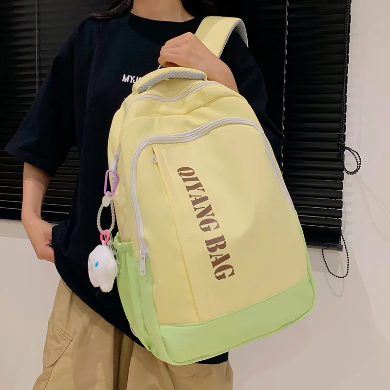 MOK Nylon Backpack Unisex Black/Yellow/Blue/Brown-4
