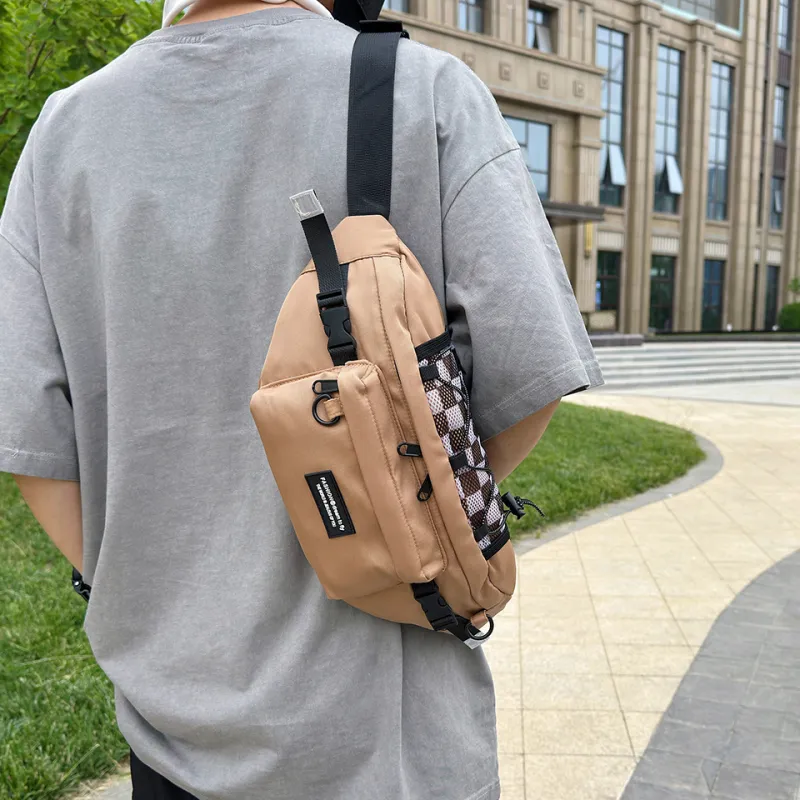 MOK Nylon Crossbody Bag Fanny Pack Sling Bag Unisex White/Black/Khaki-8
