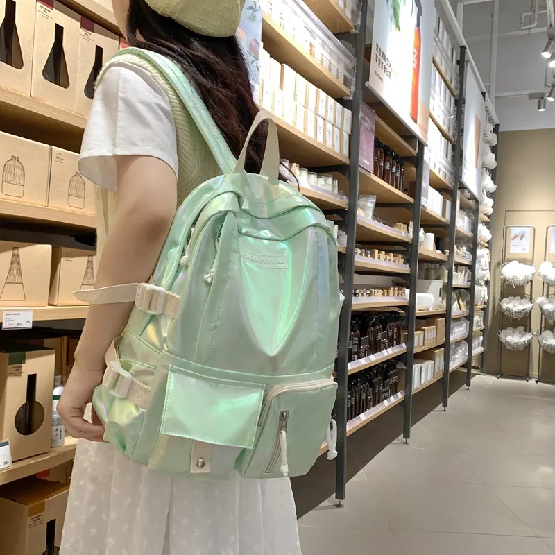MOK Laser PU Backpack Unisex Ecru/Fuchsia/Light Green/Pink-5