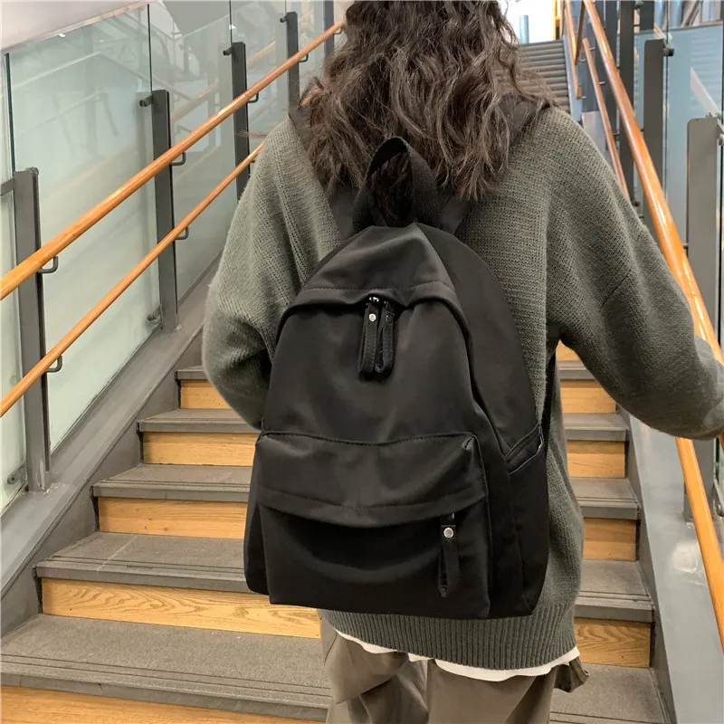 MOK Cotton Fabric Laptop Backpack Unisex Black/Blue/Ecru/Coffee-1