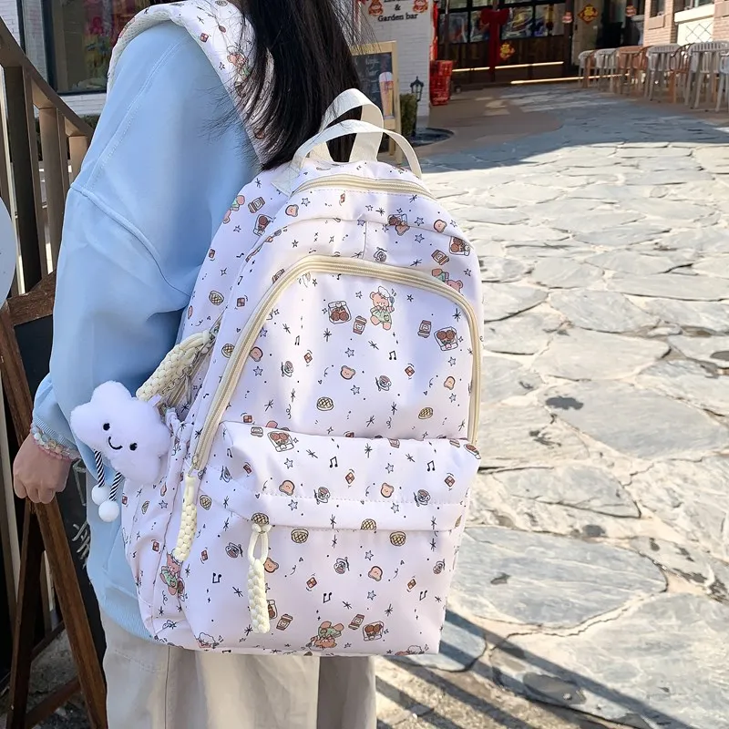 MOK Composite Cloth Backpack Women's White Bunny/White Bear/Light Pink Bunny/Light Blue Bowknot/White Puppy-4