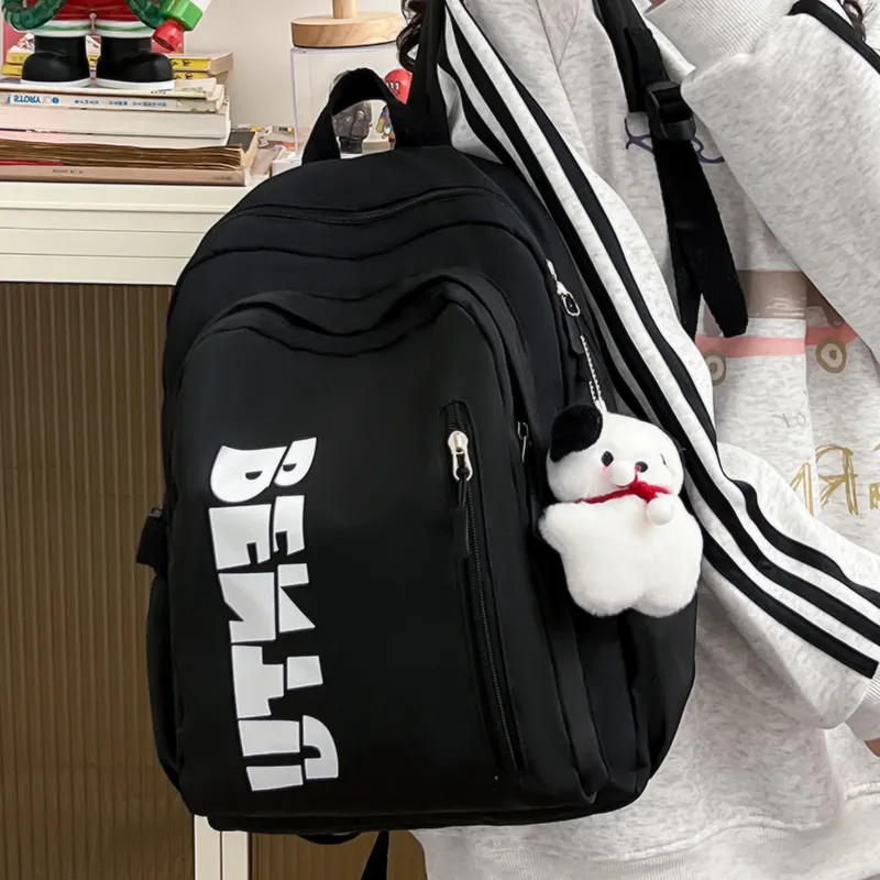 MOK Nylon Backpack Unisex Light Gray/Black/Pink/Yellow-5