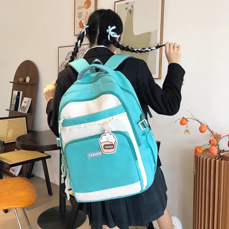 MOK Nylon Backpack Unisex Gray/Black/Green/Blue/Pink-4