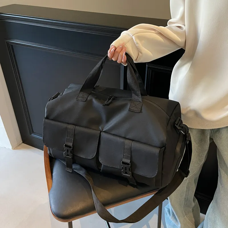 MOK Fabric Gym Bag Large Size Unisex Gray/Black/Green-5