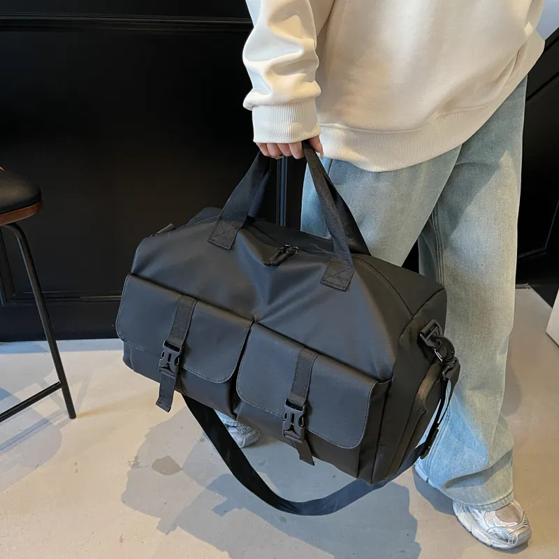 MOK Fabric Gym Bag Large Size Unisex Gray/Black/Green-4
