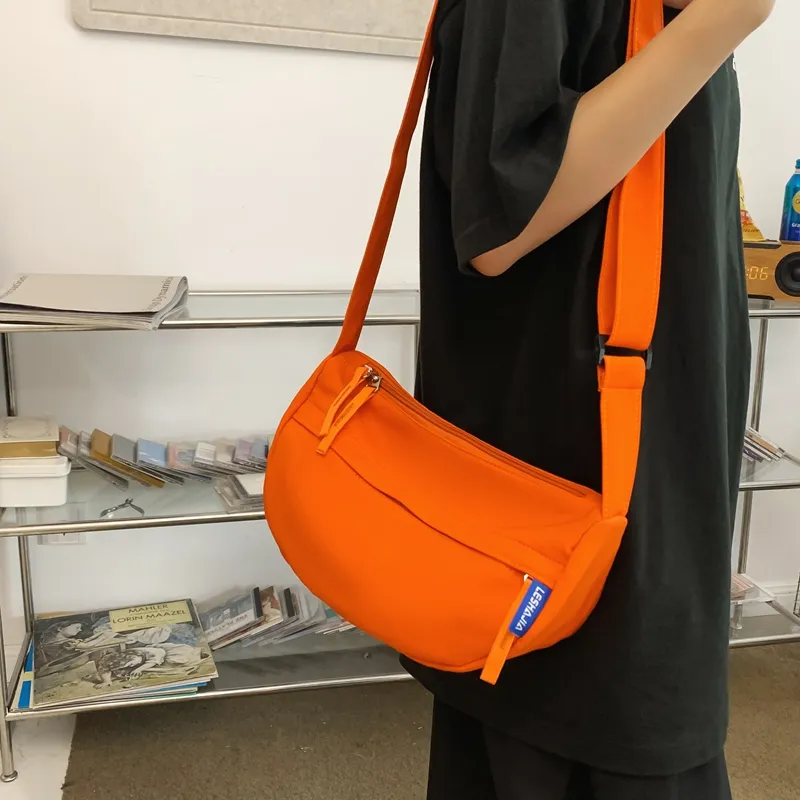 MOK Nylon Crossbody Bag Unisex White/Black/Orange Red/Lemon/Army Green-11