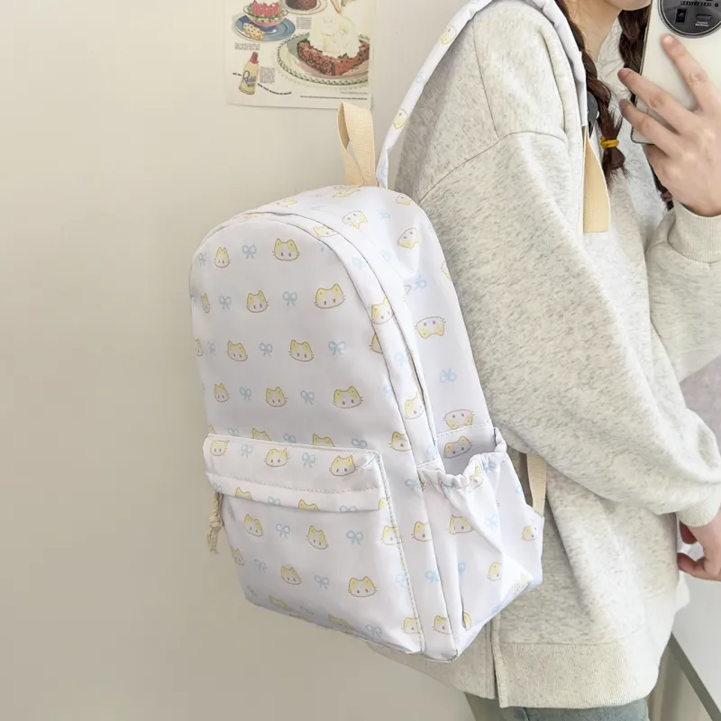 MOK Nylon Backpack Women's White Star/Blue Kitten/Yellow Kitten-6