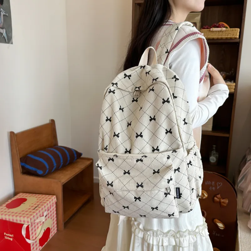 MOK Corduroy Backpack Women's White/Gray/Pink/Coffee-1