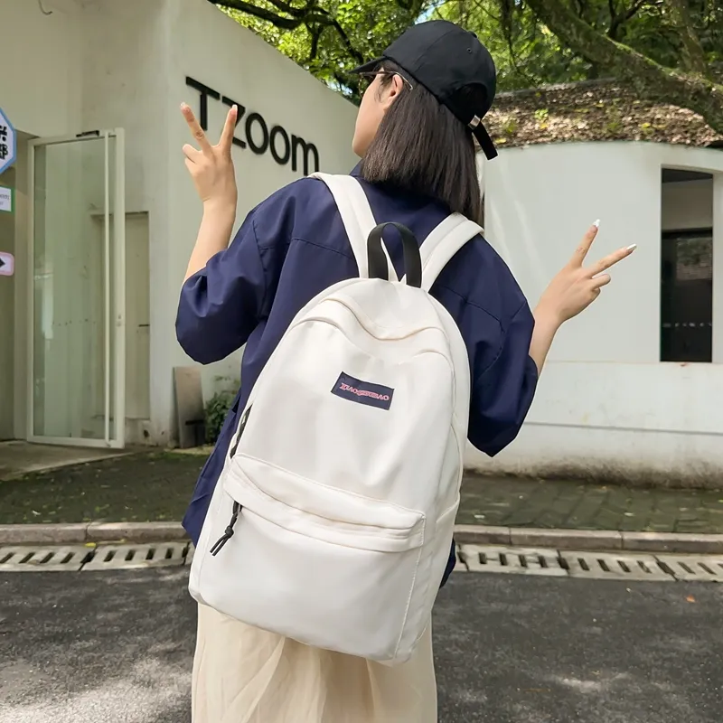 MOK Nylon Fabric Backpack White/Gray/Black/Khaki/Red-1