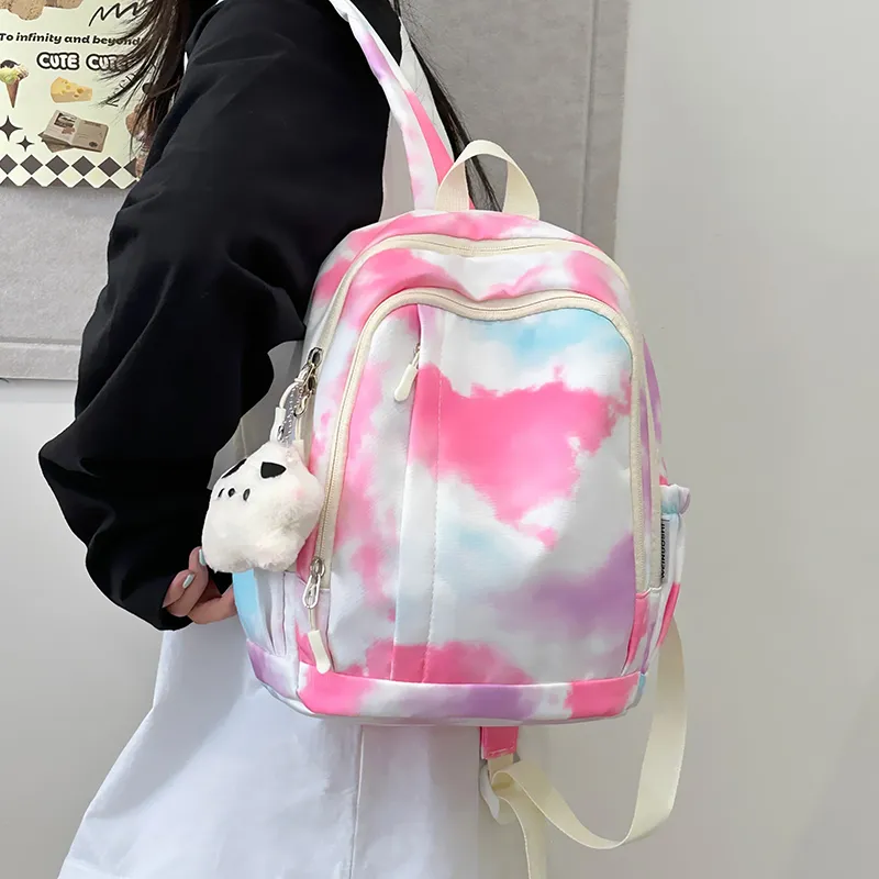 MOK Nylon Fabric Backpack Regular Unisex Gray/Purple/Yellow/Blue/Pink-15