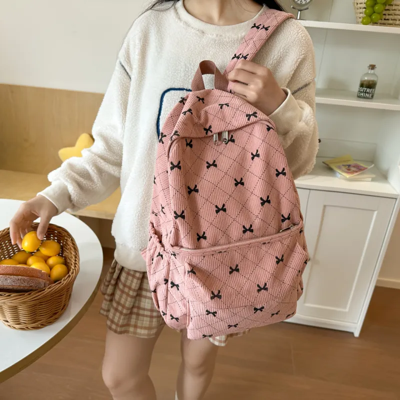 MOK Corduroy Backpack Women's White/Gray/Pink/Coffee-12