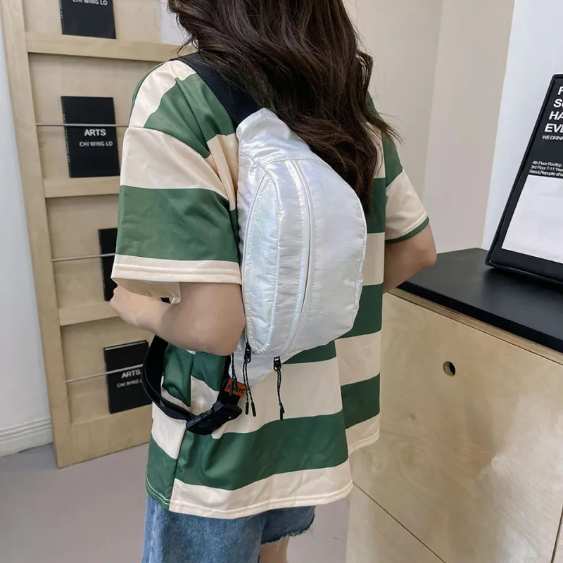 MOK Nylon Sling Bag Unisex White/Light Purple/Light Green-7