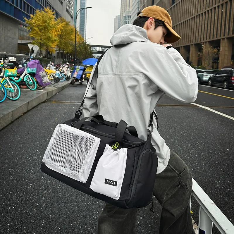 MOK Nylon Gym Bag Medium Size Unisex Gray/Black/Khaki-7