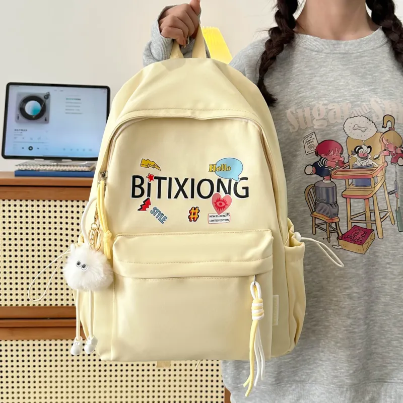 MOK Nylon Backpack Regular Women's White/Black/Yellow/Pink-12