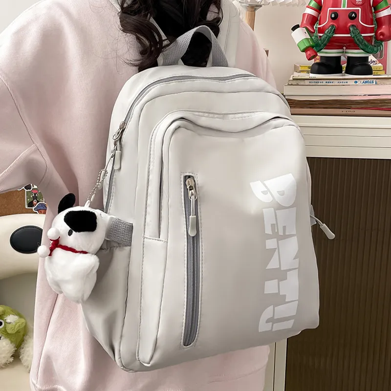 MOK Nylon Backpack Unisex Light Gray/Black/Pink/Yellow-2