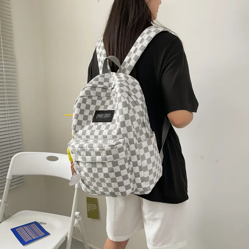 MOK Nylon Backpack Unisex Light Gray/Black/Neon Yellow/Peacock Blue-2