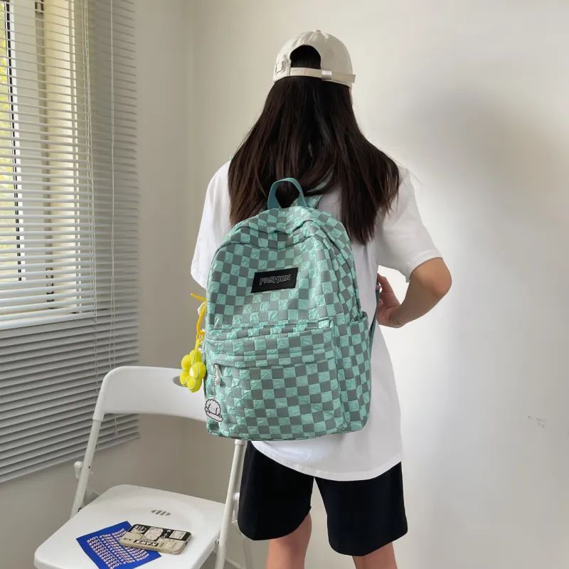 MOK Nylon Backpack Unisex Light Gray/Black/Neon Yellow/Peacock Blue-10