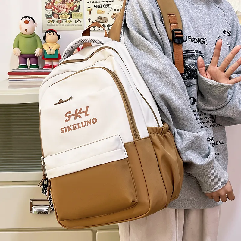 MOK Nylon Backpack Unisex Black/Burgundy/Khaki/Navy Blue-7