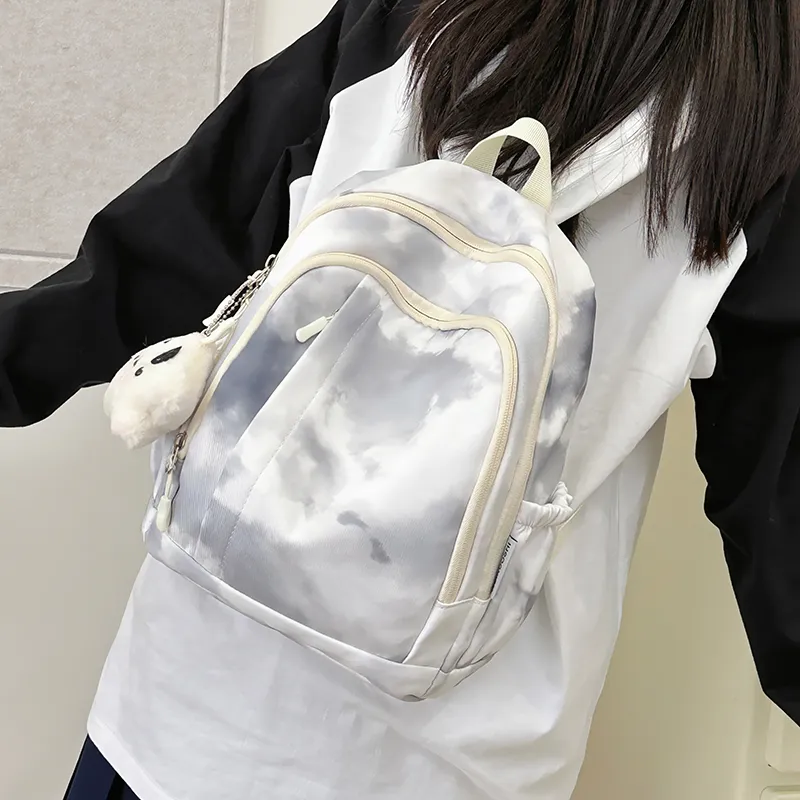 MOK Nylon Fabric Backpack Regular Unisex Gray/Purple/Yellow/Blue/Pink-1