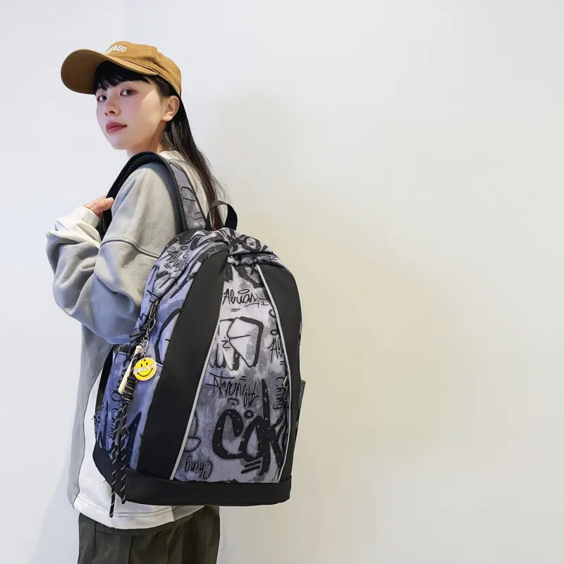 MOK Nylon Backpack Regular Unisex Black/Gray/Blue-11