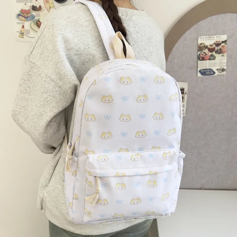 MOK Nylon Backpack Women's White Star/Blue Kitten/Yellow Kitten-10