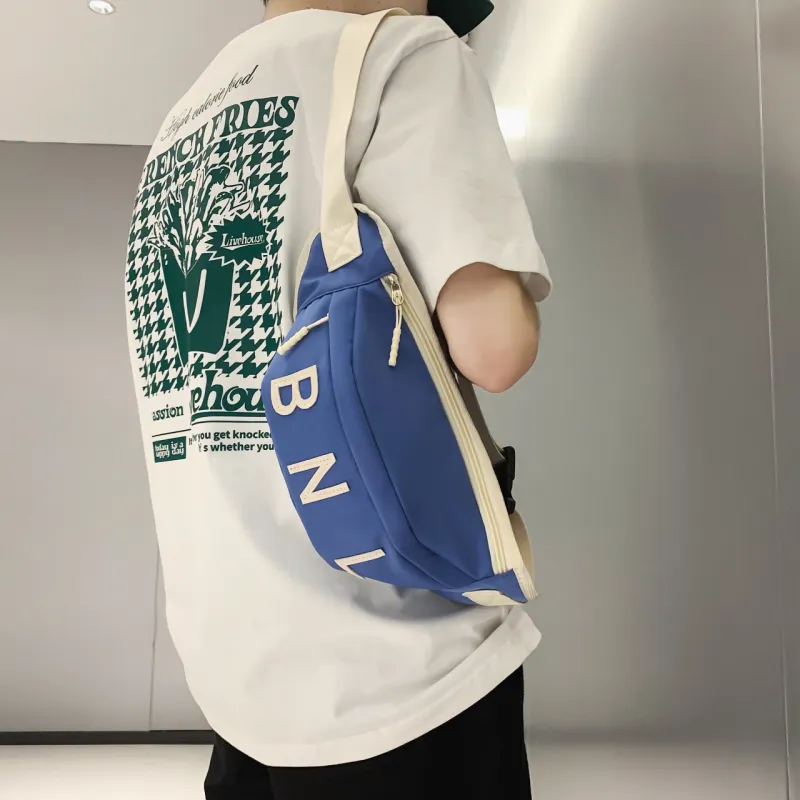 MOK Nylon Crossbody Bag Fanny Pack Sling Bag Regular Unisex White/Orange/White/Green/White/Blue/Black/Blue-5