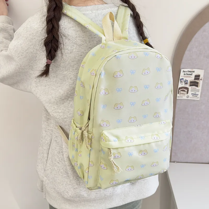 MOK Nylon Backpack Women's White Star/Blue Kitten/Yellow Kitten-16