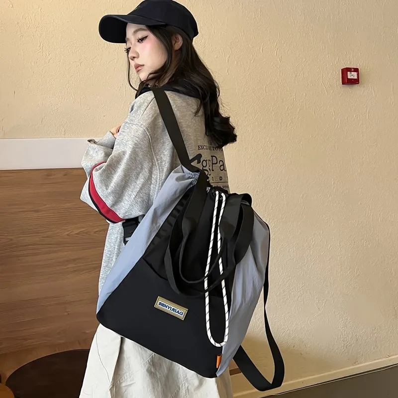 MOK Nylon Fabric Backpack Unisex Black & Gray/Black/Khaki/Green-1