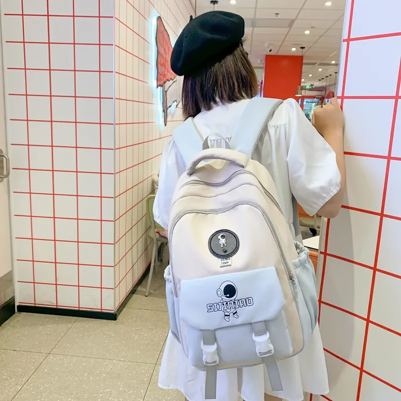 MOK Nylon Backpack Unisex Gray/Black/Purple/Blue/Pink-4