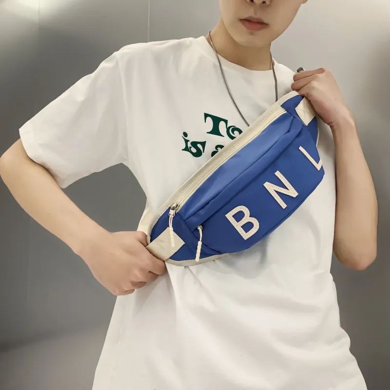 MOK Nylon Crossbody Bag Fanny Pack Sling Bag Regular Unisex White/Orange/White/Green/White/Blue/Black/Blue-4