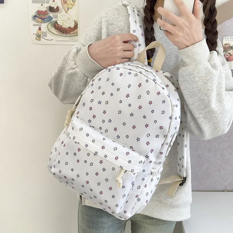 MOK Nylon Backpack Women's White Star/Blue Kitten/Yellow Kitten-2