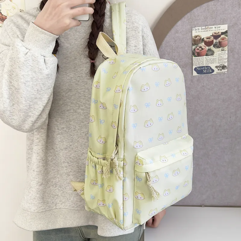 MOK Nylon Backpack Women's White Star/Blue Kitten/Yellow Kitten-14
