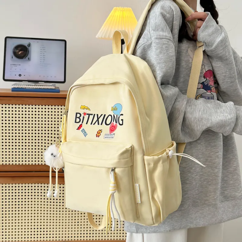 MOK Nylon Backpack Regular Women's White/Black/Yellow/Pink-16