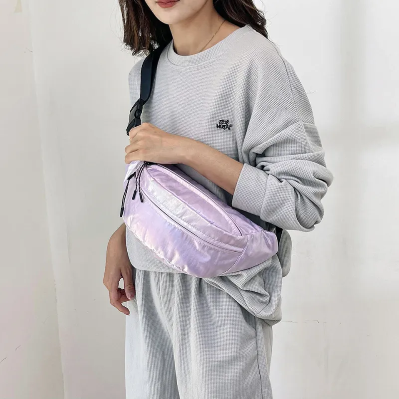 MOK Nylon Sling Bag Unisex White/Light Purple/Light Green-3