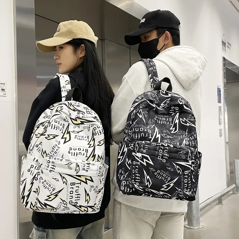 MOK Nylon Backpacks Backpack Unisex White/Gray/Black-13