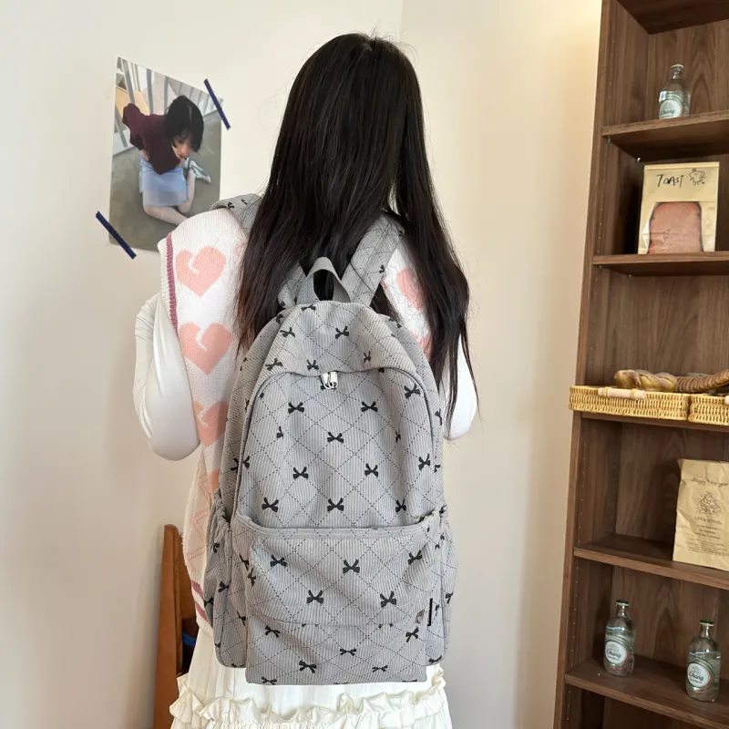 MOK Corduroy Backpack Women's White/Gray/Pink/Coffee-9