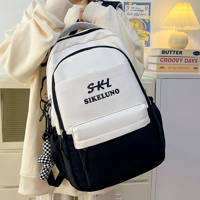MOK Nylon Backpack Unisex Black/Burgundy/Khaki/Navy Blue-1