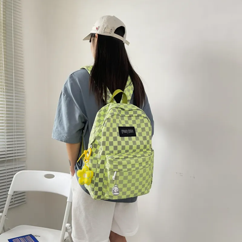 MOK Nylon Backpack Unisex Light Gray/Black/Neon Yellow/Peacock Blue-7