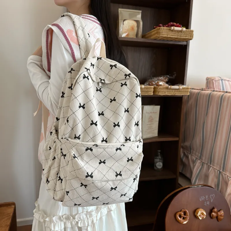 MOK Corduroy Backpack Women's White/Gray/Pink/Coffee-5