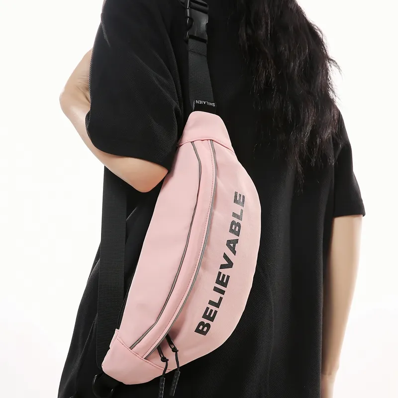 MOK Nylon Crossbody Bag Fanny Pack Sling Bag Unisex White/Black/Red/Green/Blue/Pink-8