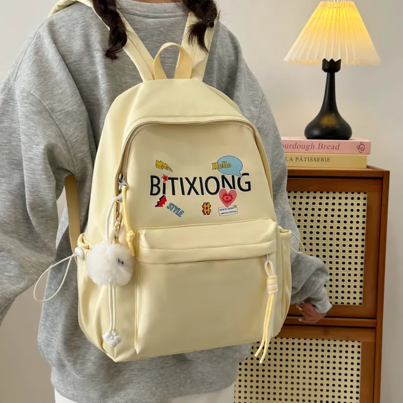 MOK Nylon Backpack Regular Women's White/Black/Yellow/Pink-14