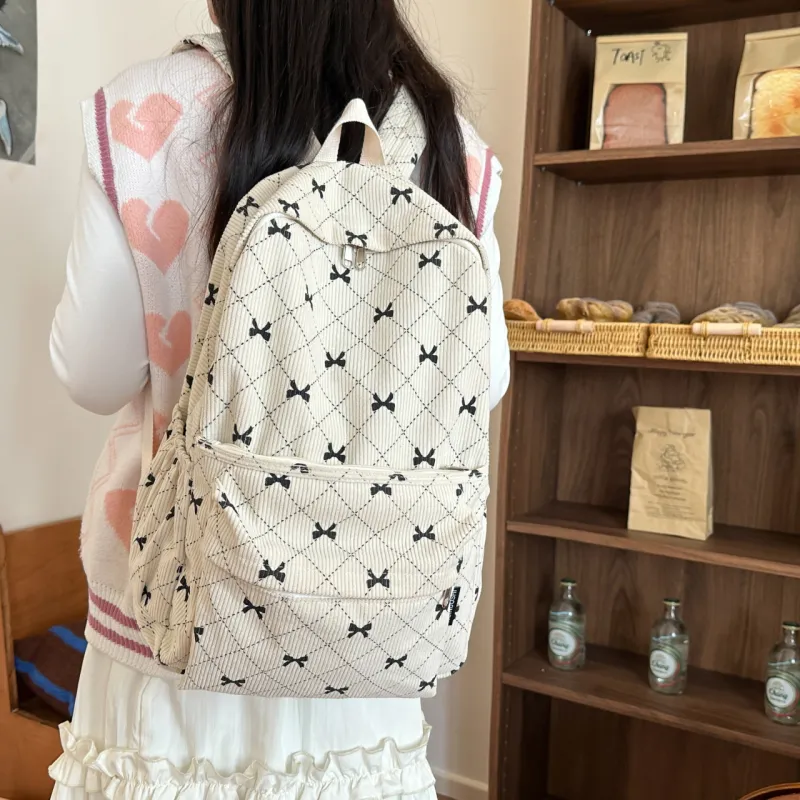 MOK Corduroy Backpack Women's White/Gray/Pink/Coffee-2